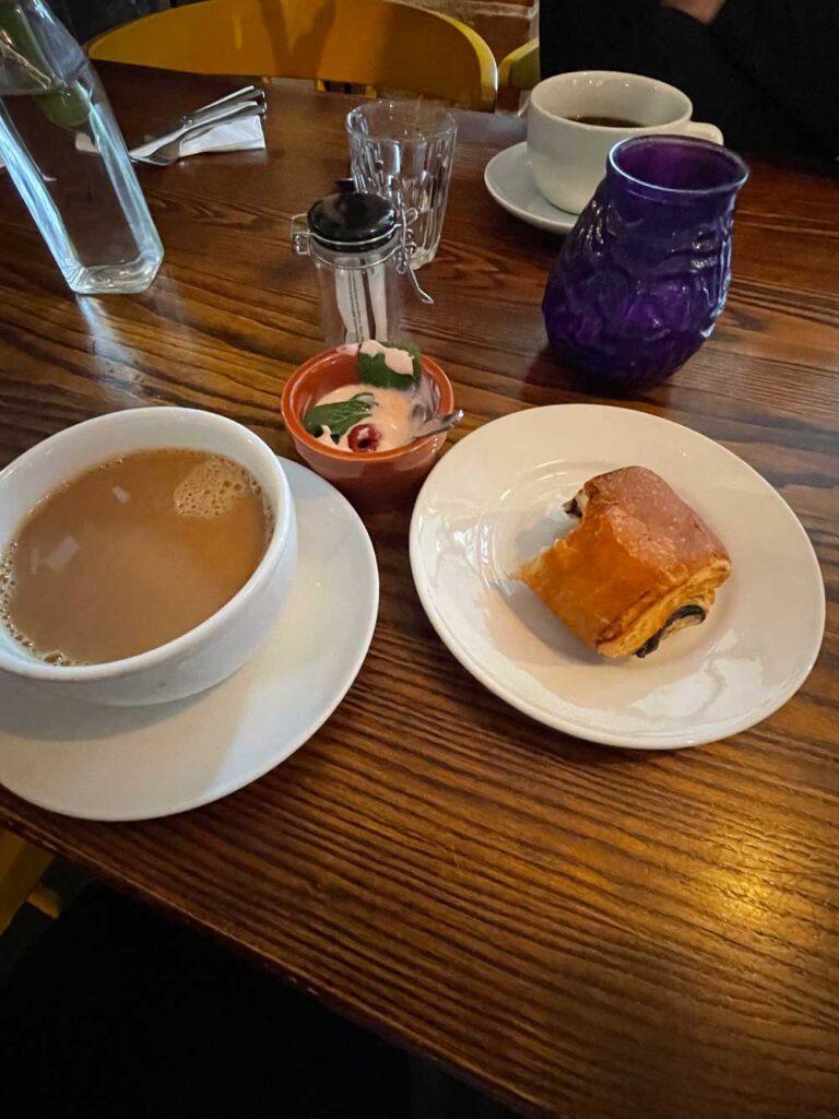 Coffee, pastry, yogurt