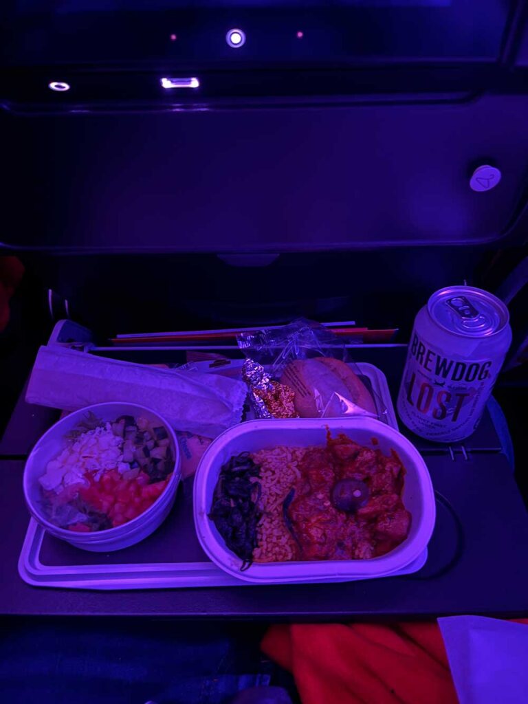 Airplane food on a tray