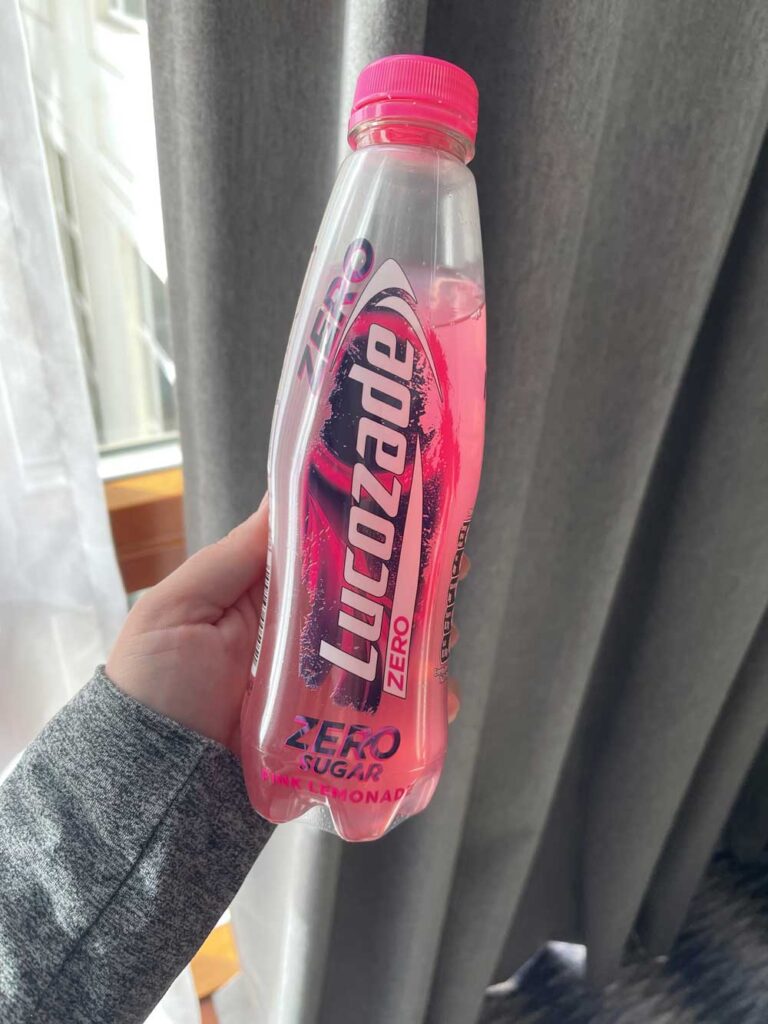 Pink lucozade bottle